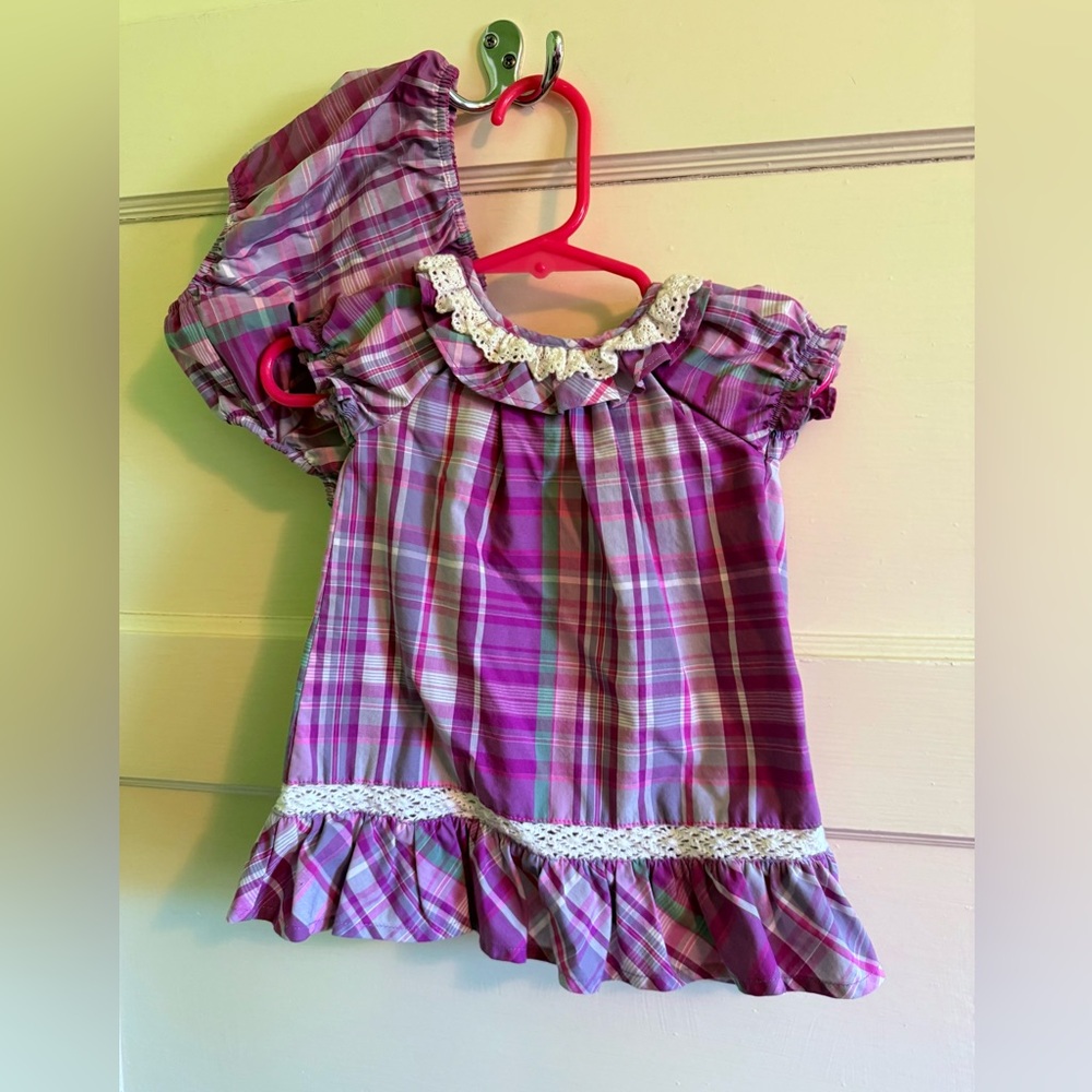 Ralph Lauren Chaps Purple Plaid Baby Dress 2 pc set includes